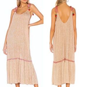 PITUSA Tie Up Strawberry Pom Pom Cover Up Dress in Nude - O/S